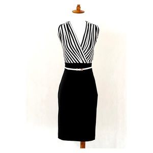 Calvin Klein Sleeveless Striped & Solid Dress
